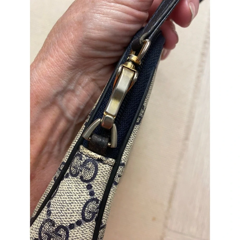 Gucci Vintage GG Supreme Coated Canvas Leather Bag Navy Blue Monogram